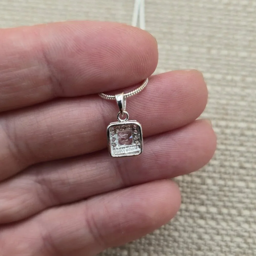 18 Inch Sterling Silver Square Cubic Zirconia Pendant Necklace A4786 - Picture 5 of 8